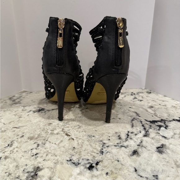 Bebe open toe stiletto webbed spiked chip heels - Picture 4 of 9